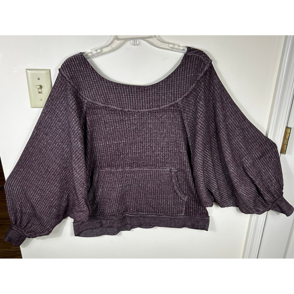 We The Free People Thermal Top Womens M Plum Westend Waffle Knit Slouchy Grunge